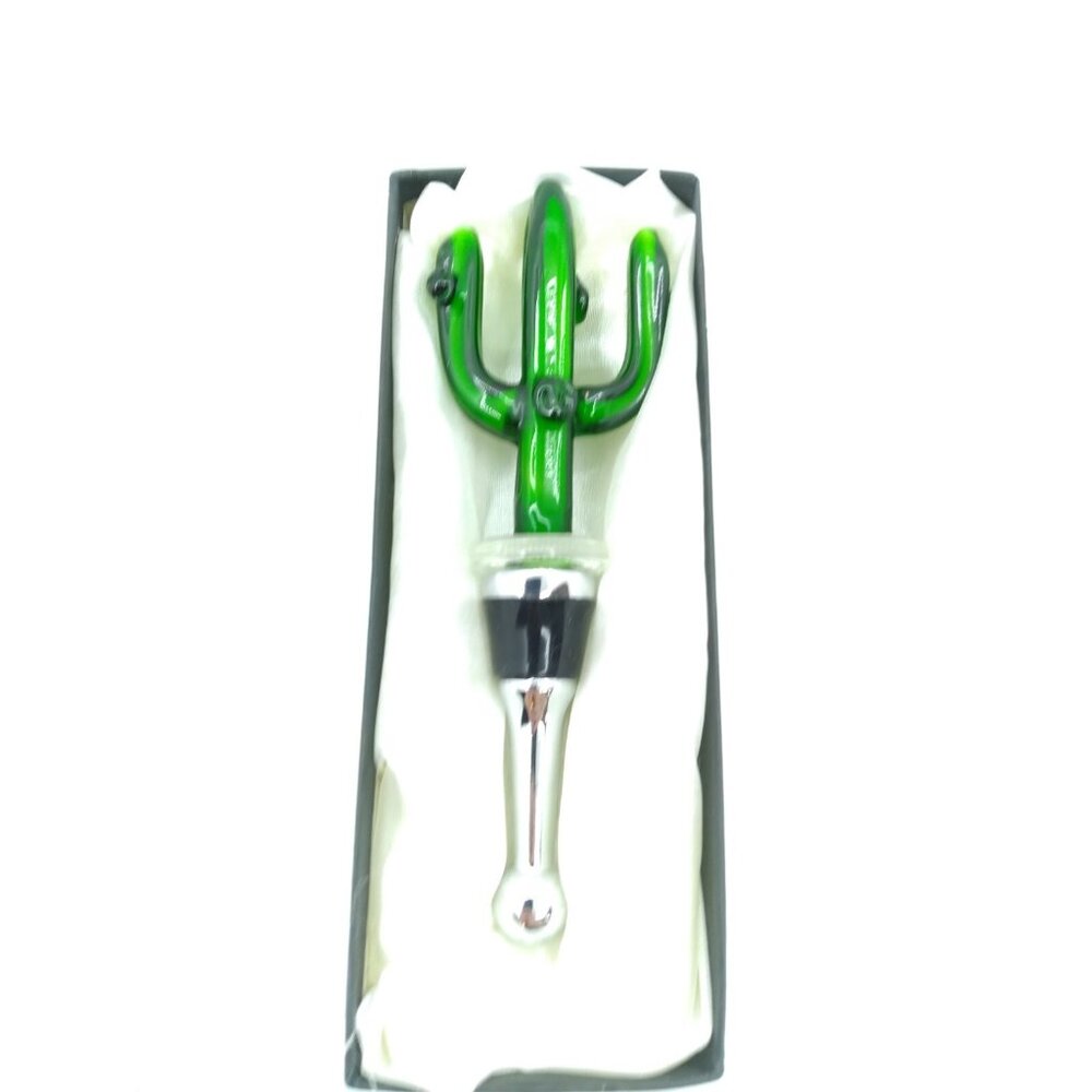 Handblown Art Glass Wine Bottle Stopper Cactus In Gift Box 5"